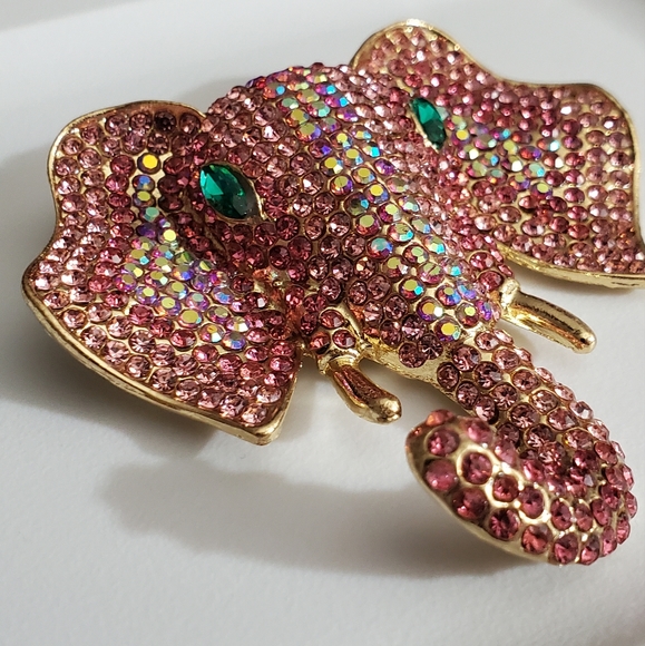 Elephant pink BIG brooch pin Swarovski crystals elements AB aurora borealis NEW - Picture 6 of 14